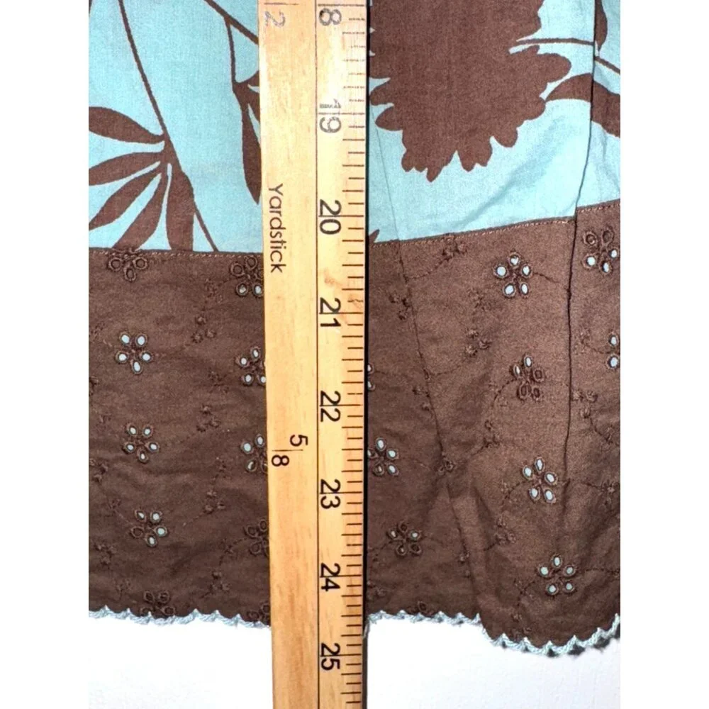 Turquoise & Brown Floral Merona Cotton Skirt With Eyelet Hem Design Womens Size - Picture 2 of 6